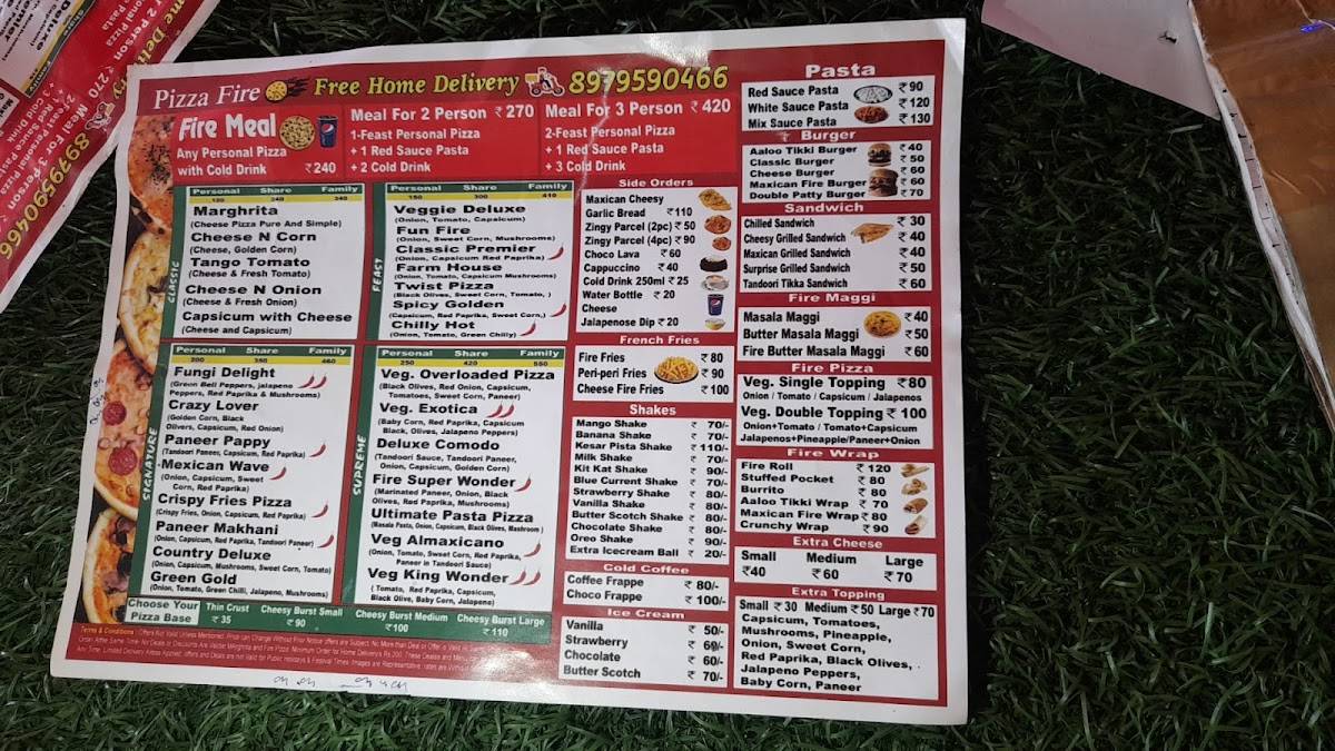 Pizza fire menu