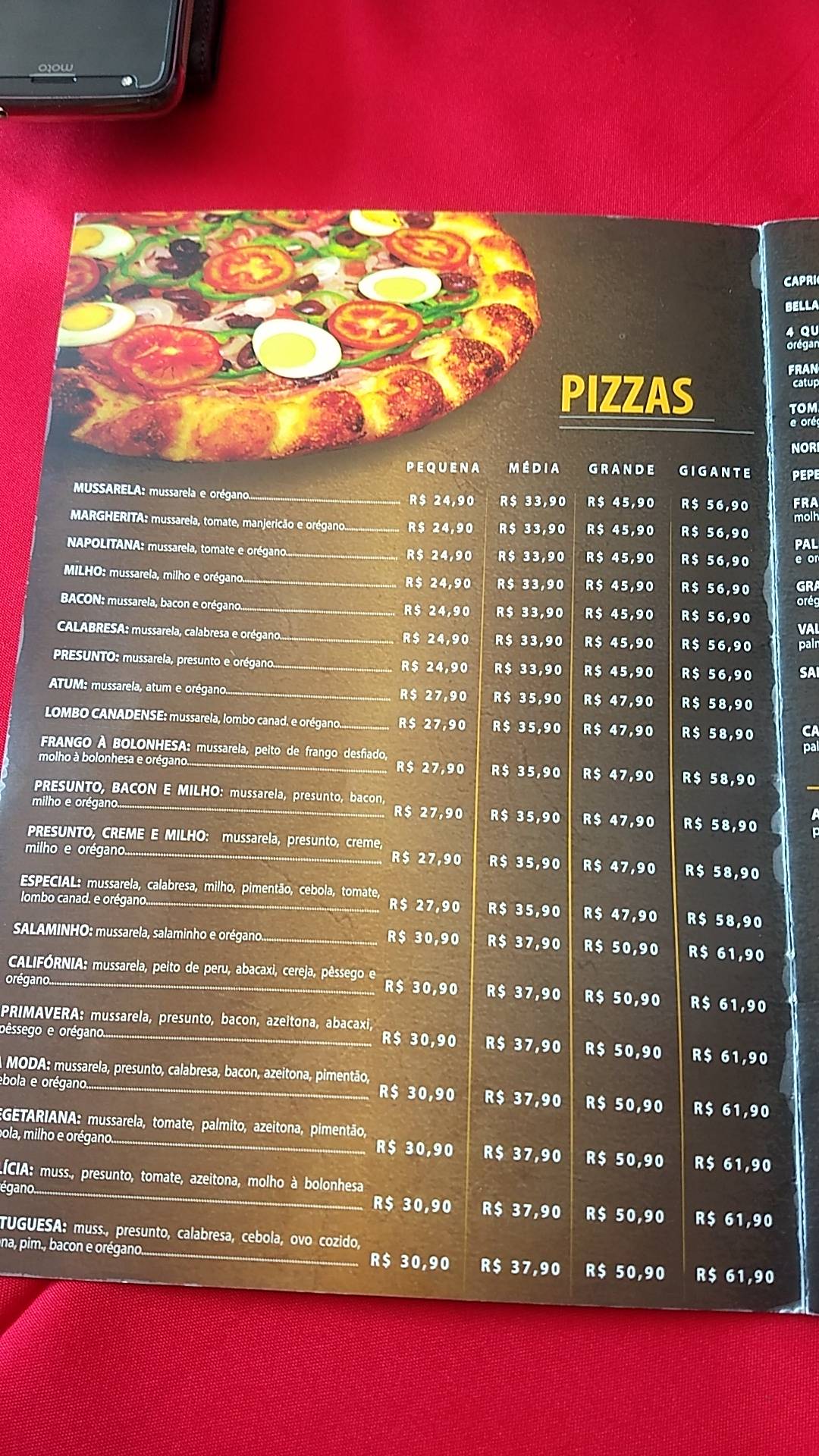 Pizzaiolo Tradição cardápio
