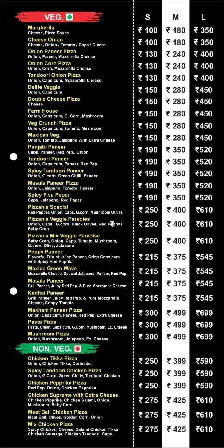 Pizzania gandhinagar menu