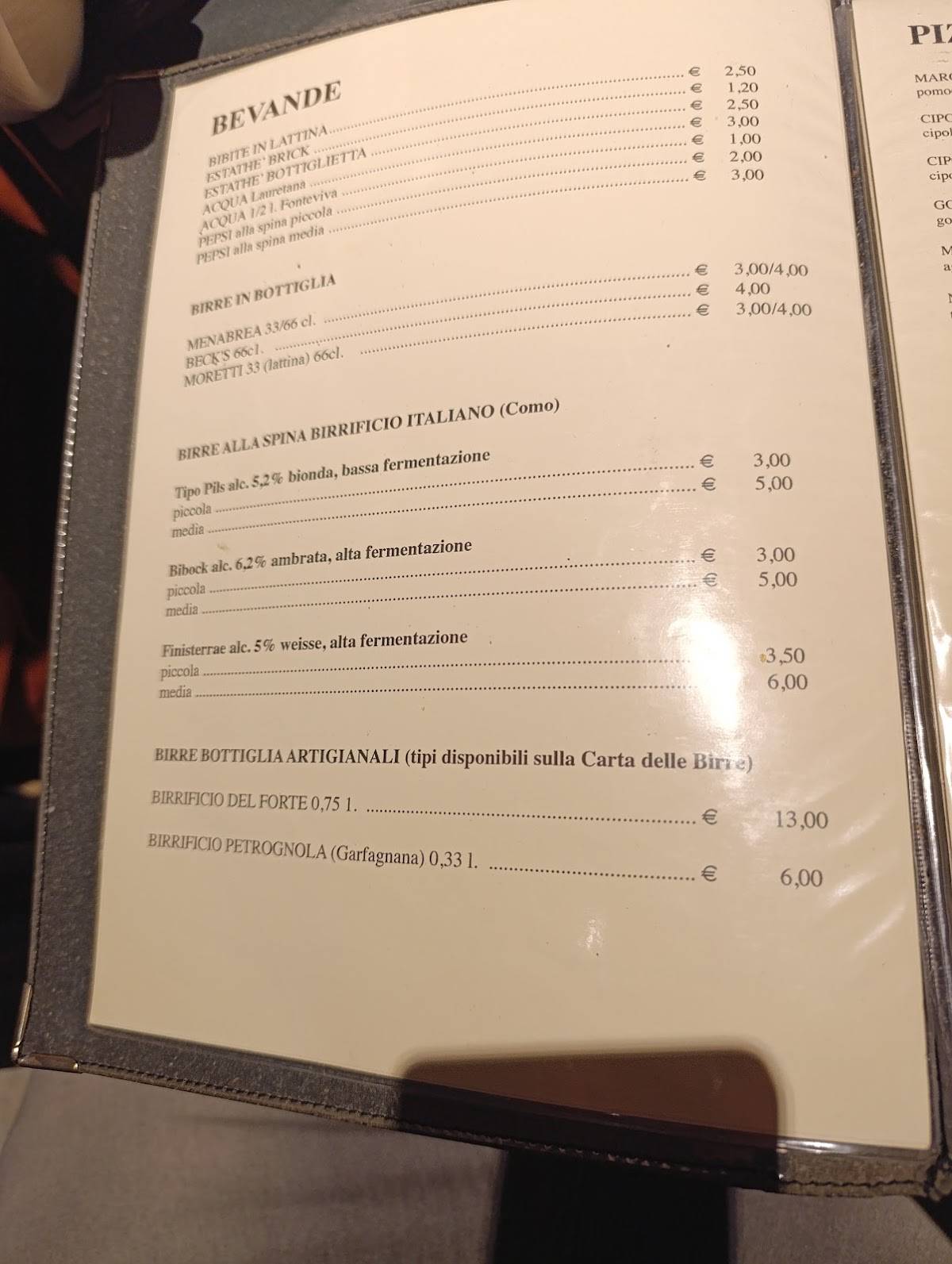 Menu di Pizzarda 