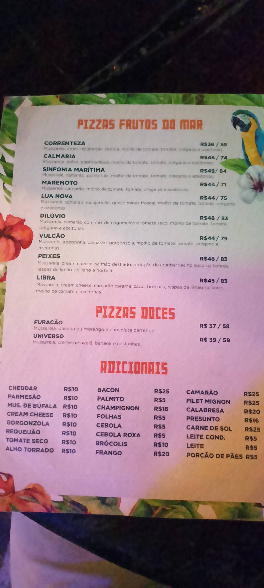 Curva do Vento cardápio