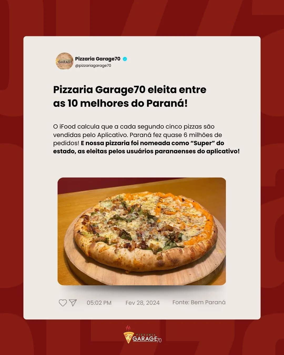 Pizzaria Garage70 Bom Jesus cardápio