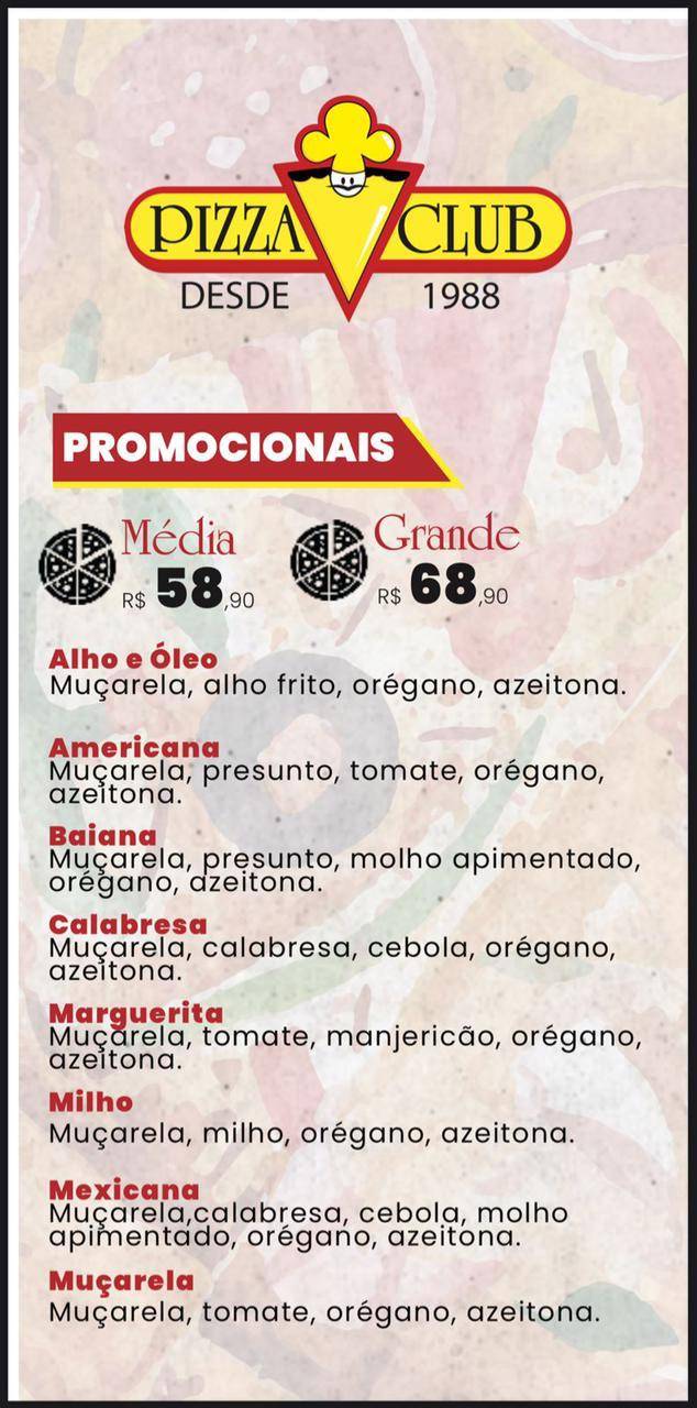 Pizza Club Quintino cardápio