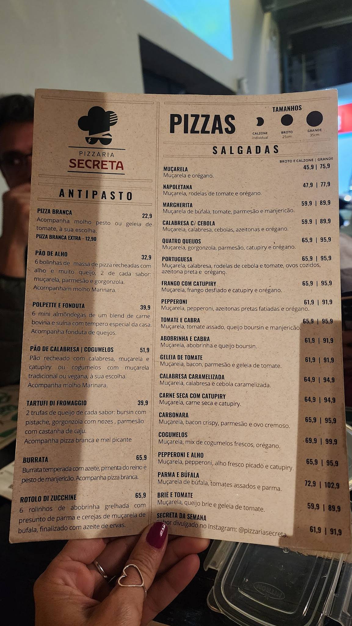 Pizzaria Secreta cardápio