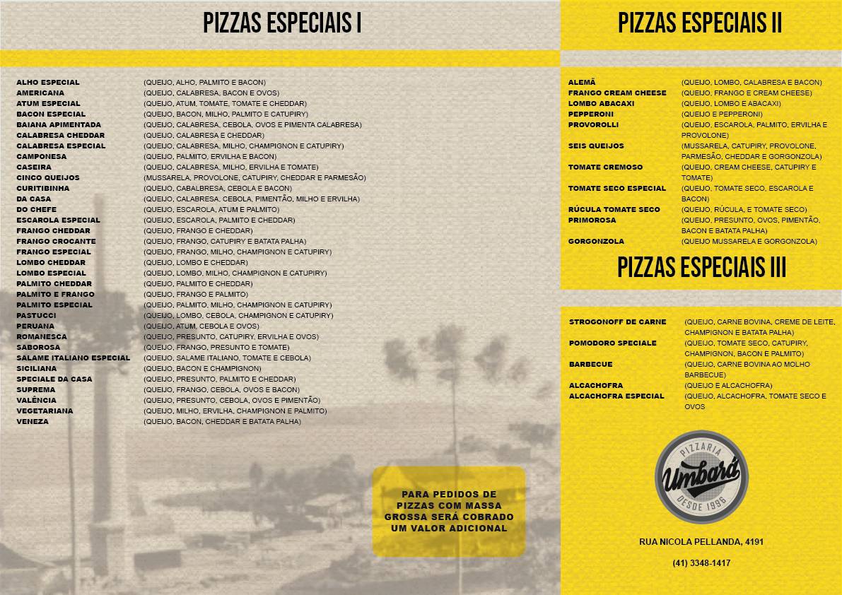 Pizzaria Umbará cardápio