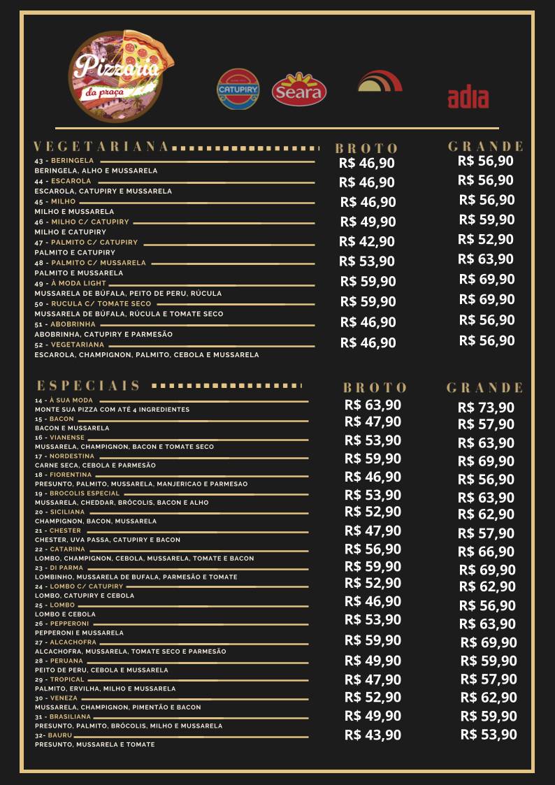 Pizzaria da Praça cardápio