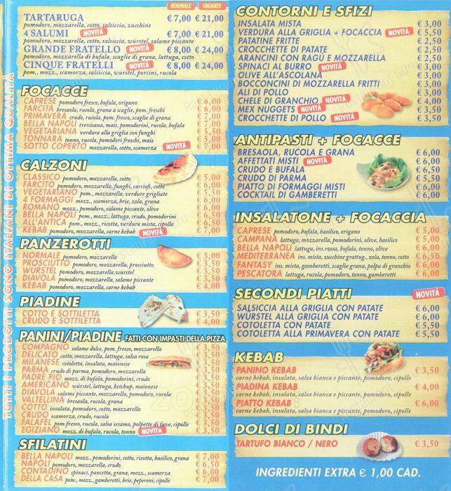 Menu di Bella Napoli 