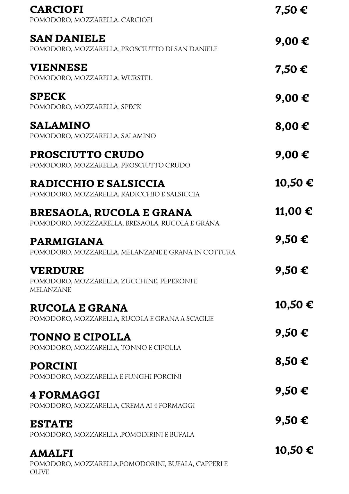 Menu di Pizzeria Ca' Balà 