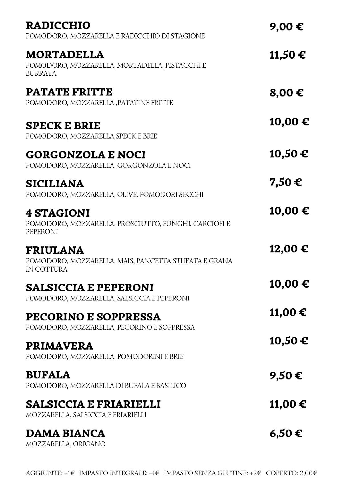 Menu di Pizzeria Ca' Balà 