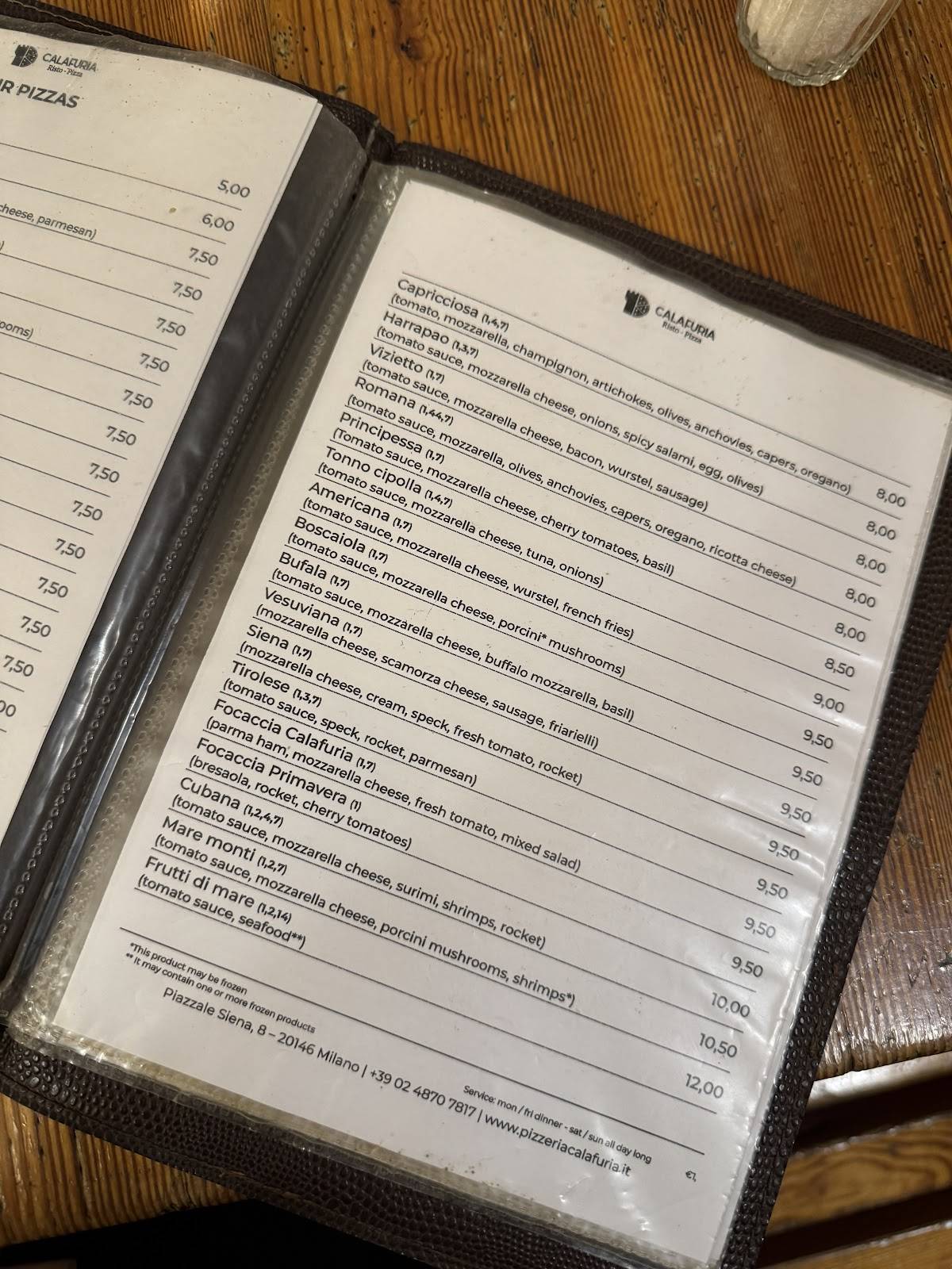 Menu di Pizzeria Calafuria 