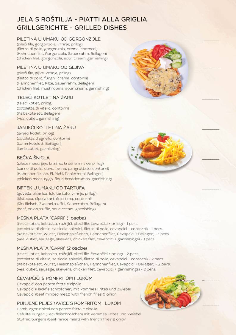 Menu di Pizzeria Capri 