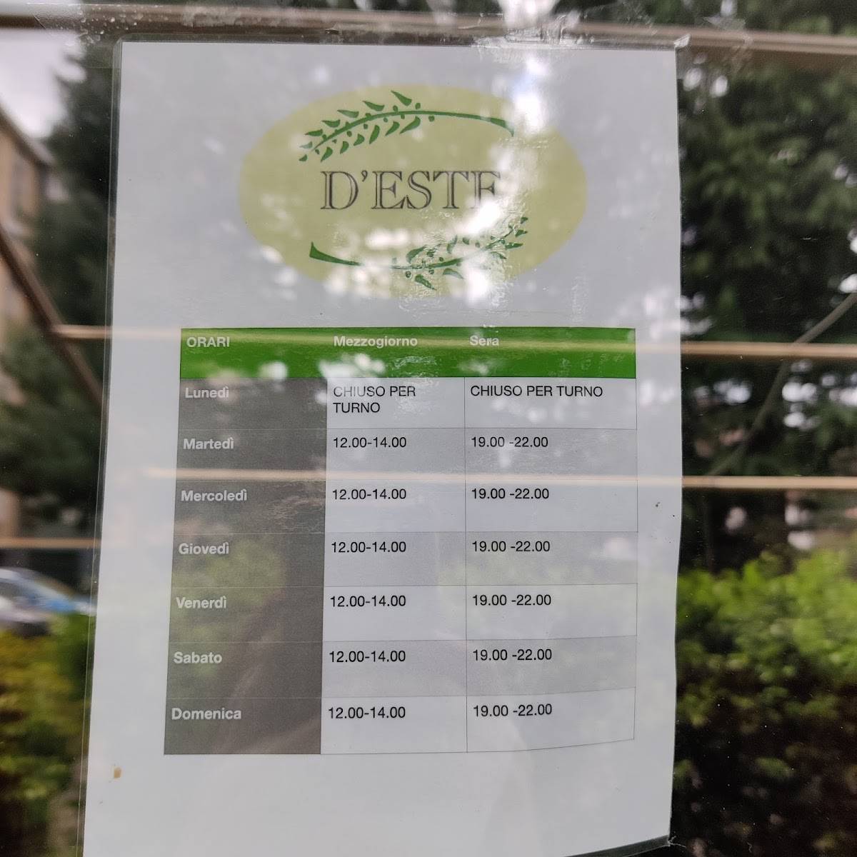 Menu di Pizzeria D'Este 