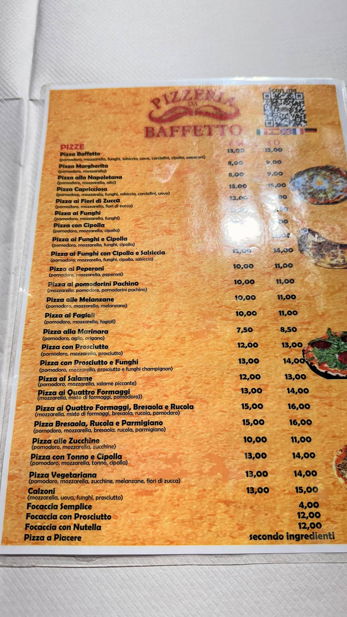 Menu di Pizzeria Da Baffetto 