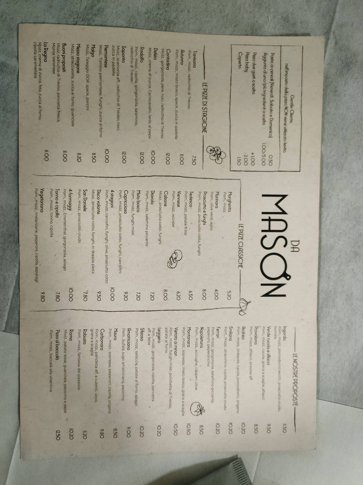 Menu di Pizzeria Da Mason 