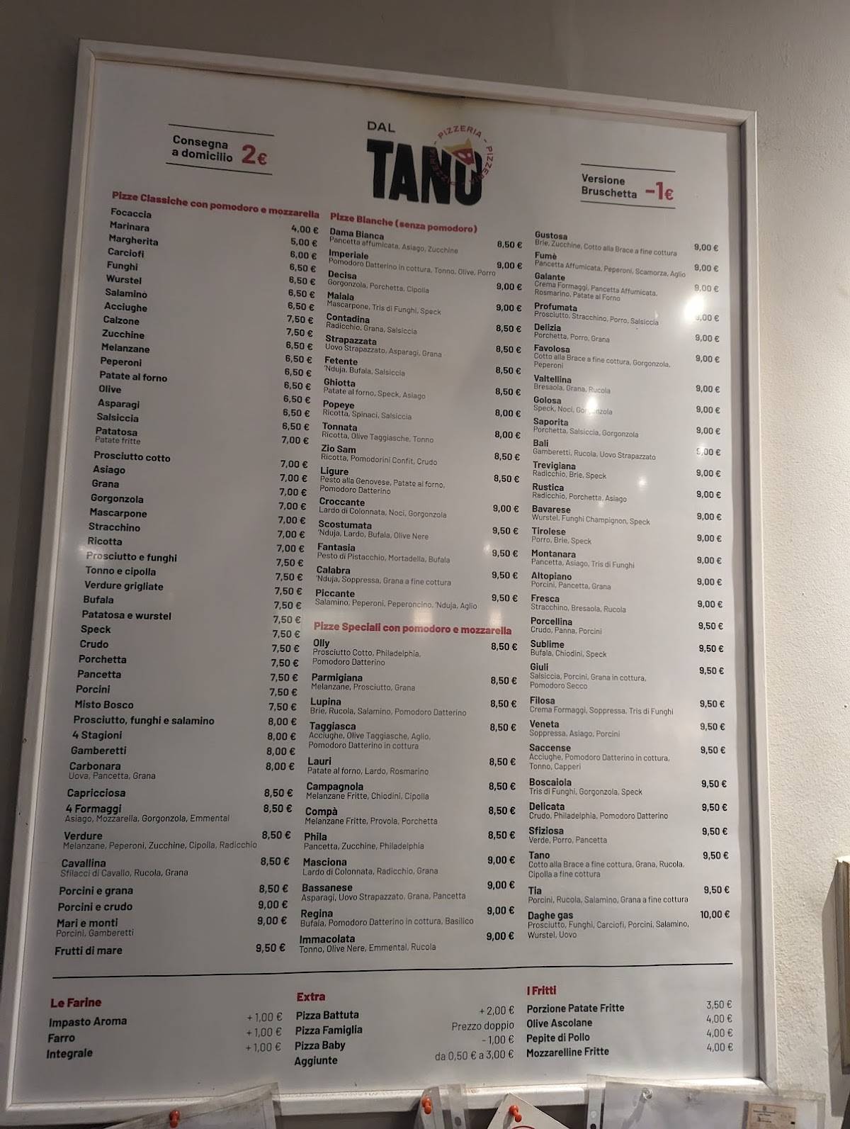 Menu di Pizzeria Dal Tano 