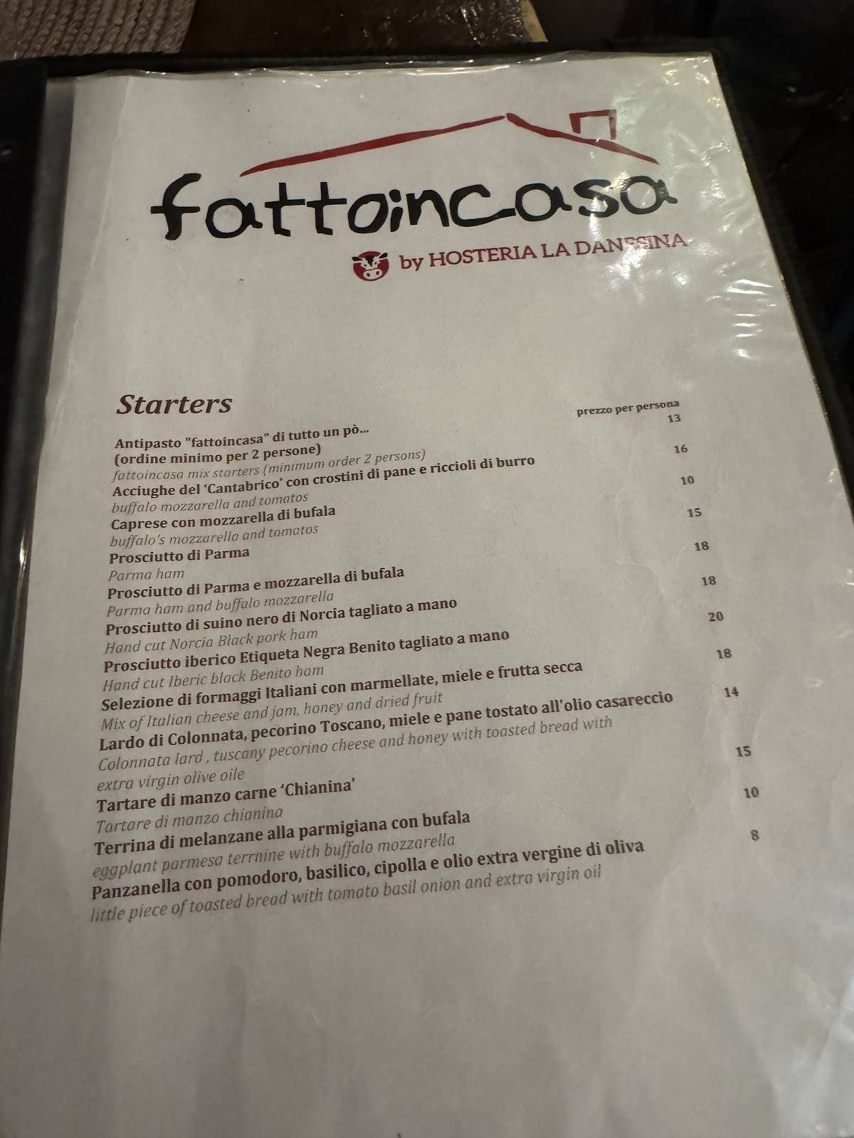 Menu di Fattoincasa by hosteria la danesina 