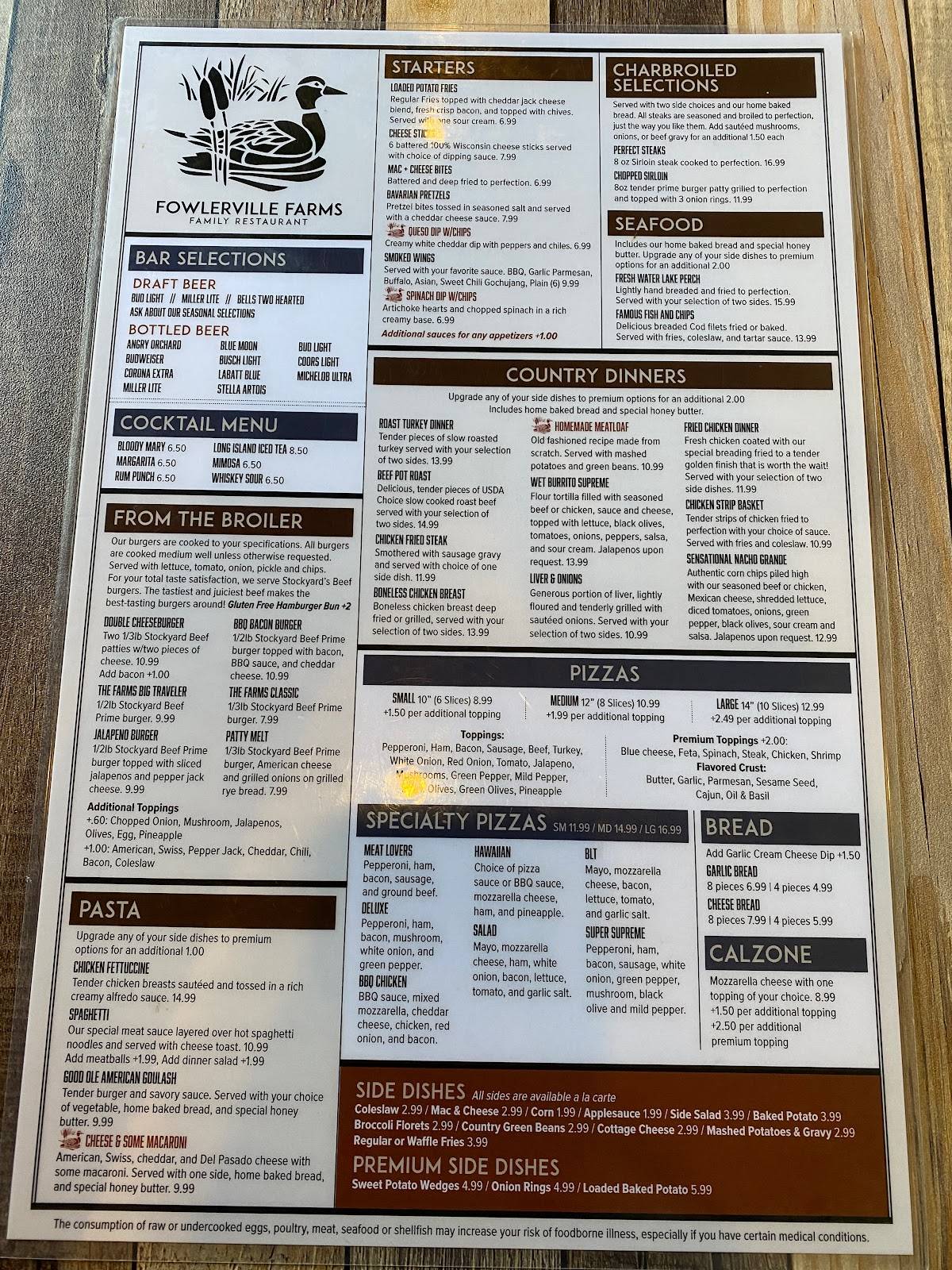 Menu at Fowlerville Farms Family Restaurant, Fowlerville