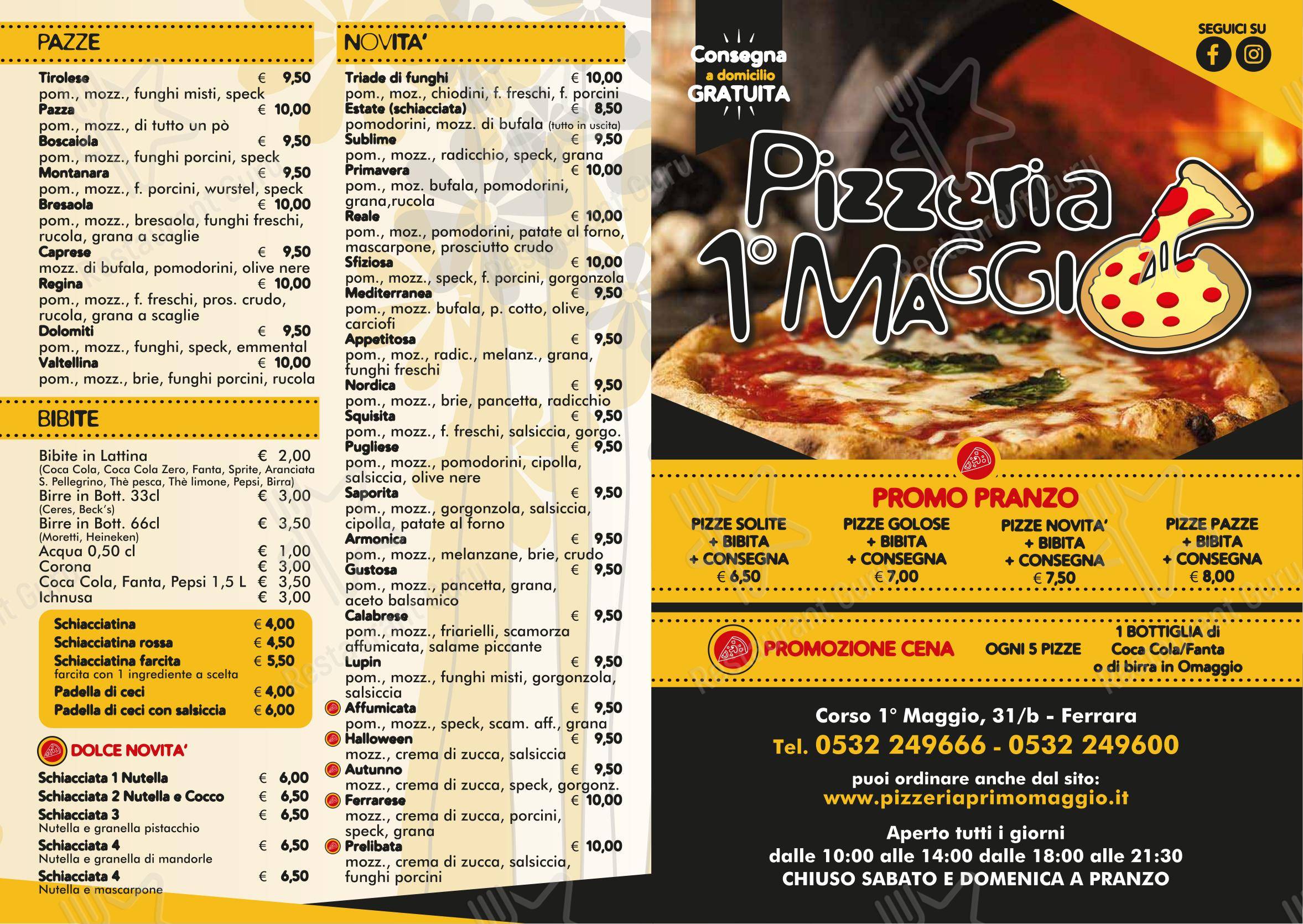Pizzeria I Maggio di Bondanelli Michela in Ferrara - Menu