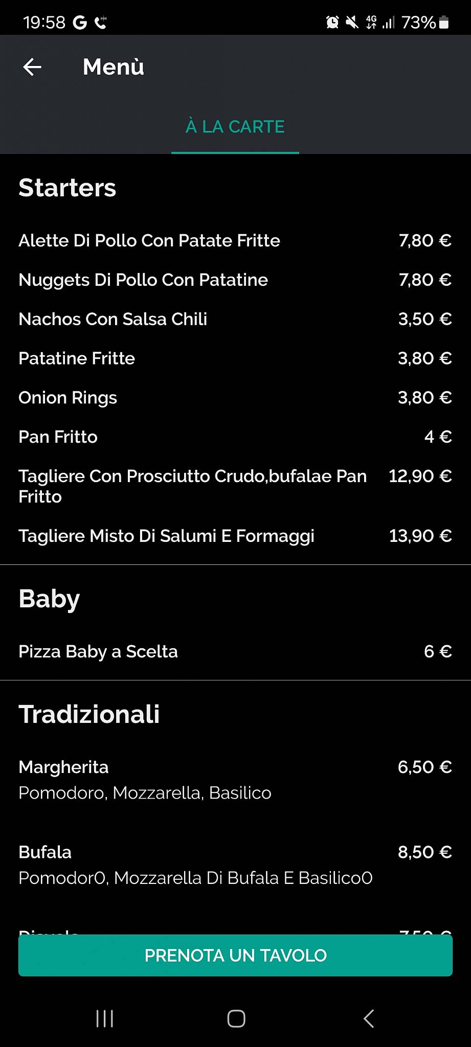 Menu di Pizzeria I Mascalzoni 