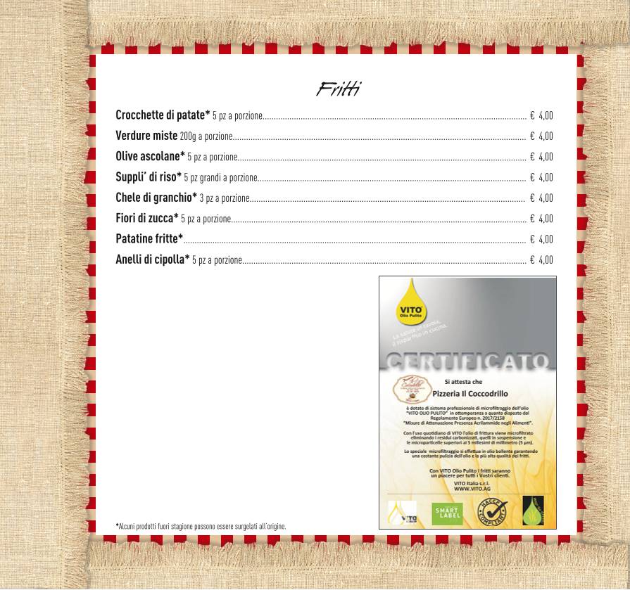 Menu di Pizzeria il Coccodrillo 