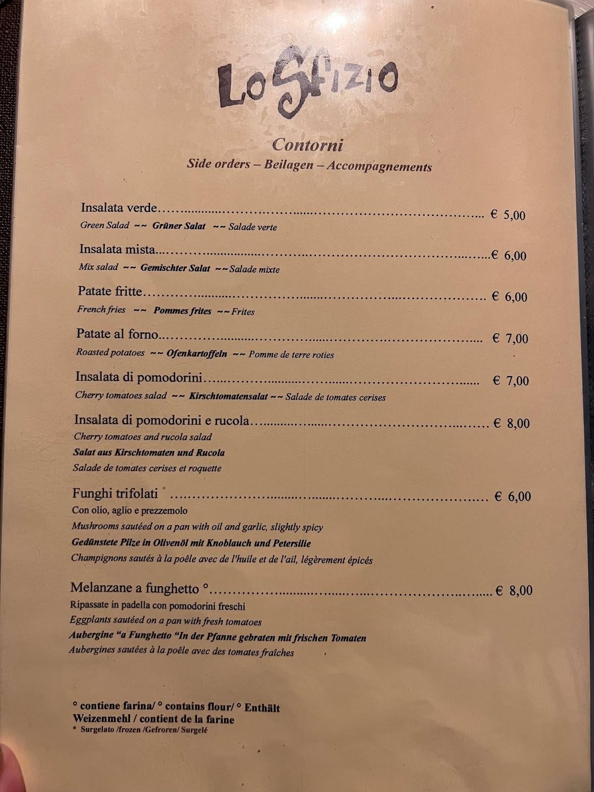 Menu di Lo Sfizio 