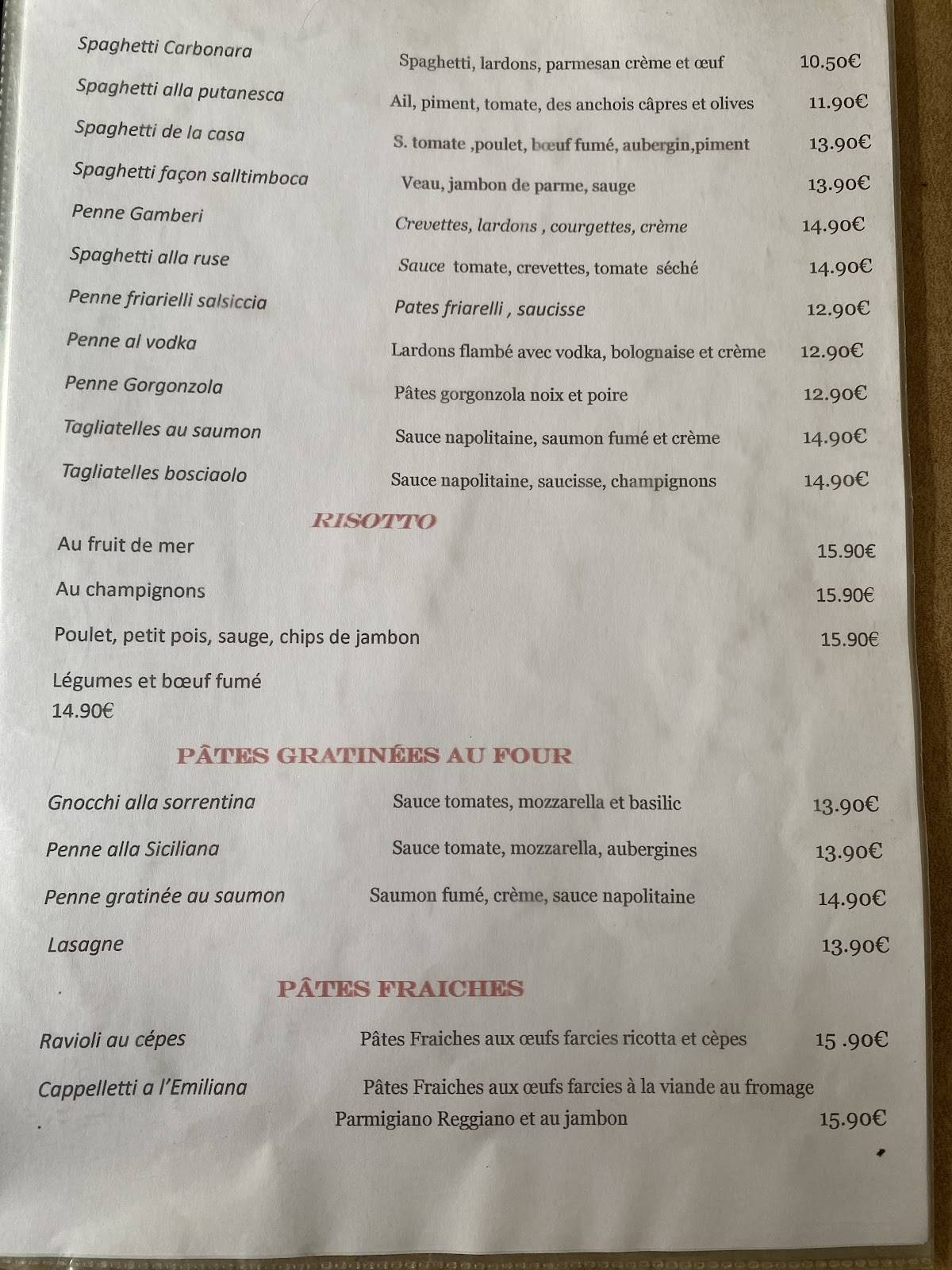 Menu de Pizzeria Napoli