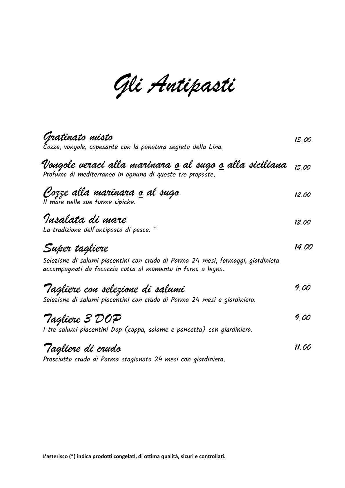 Menu di Pizzeria Paderna 