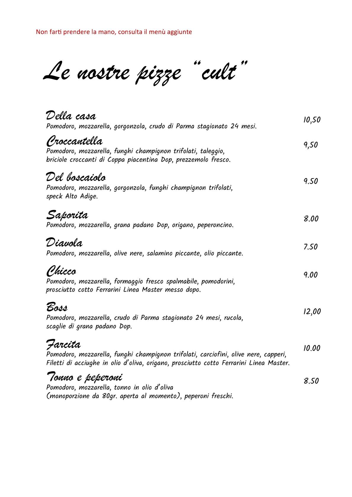 Menu di Pizzeria Paderna 