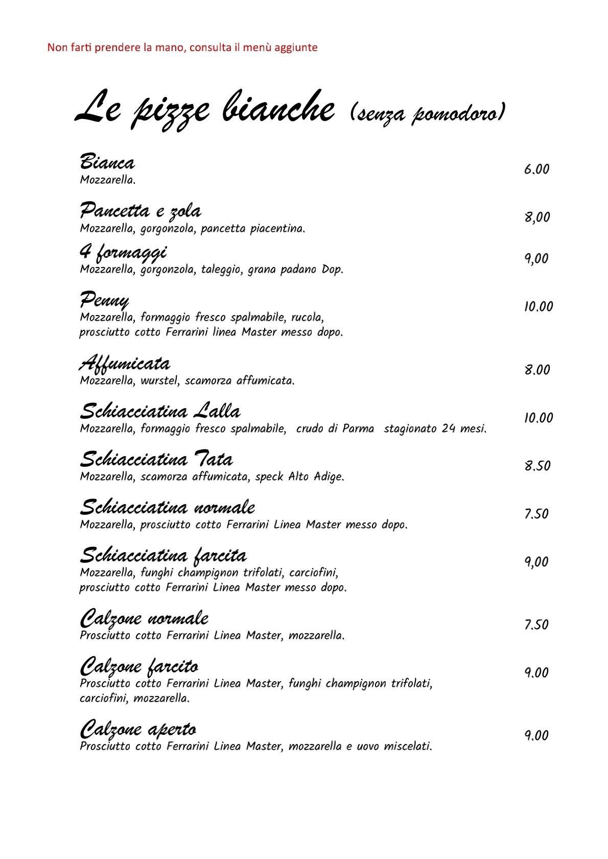 Menu di Pizzeria Paderna 