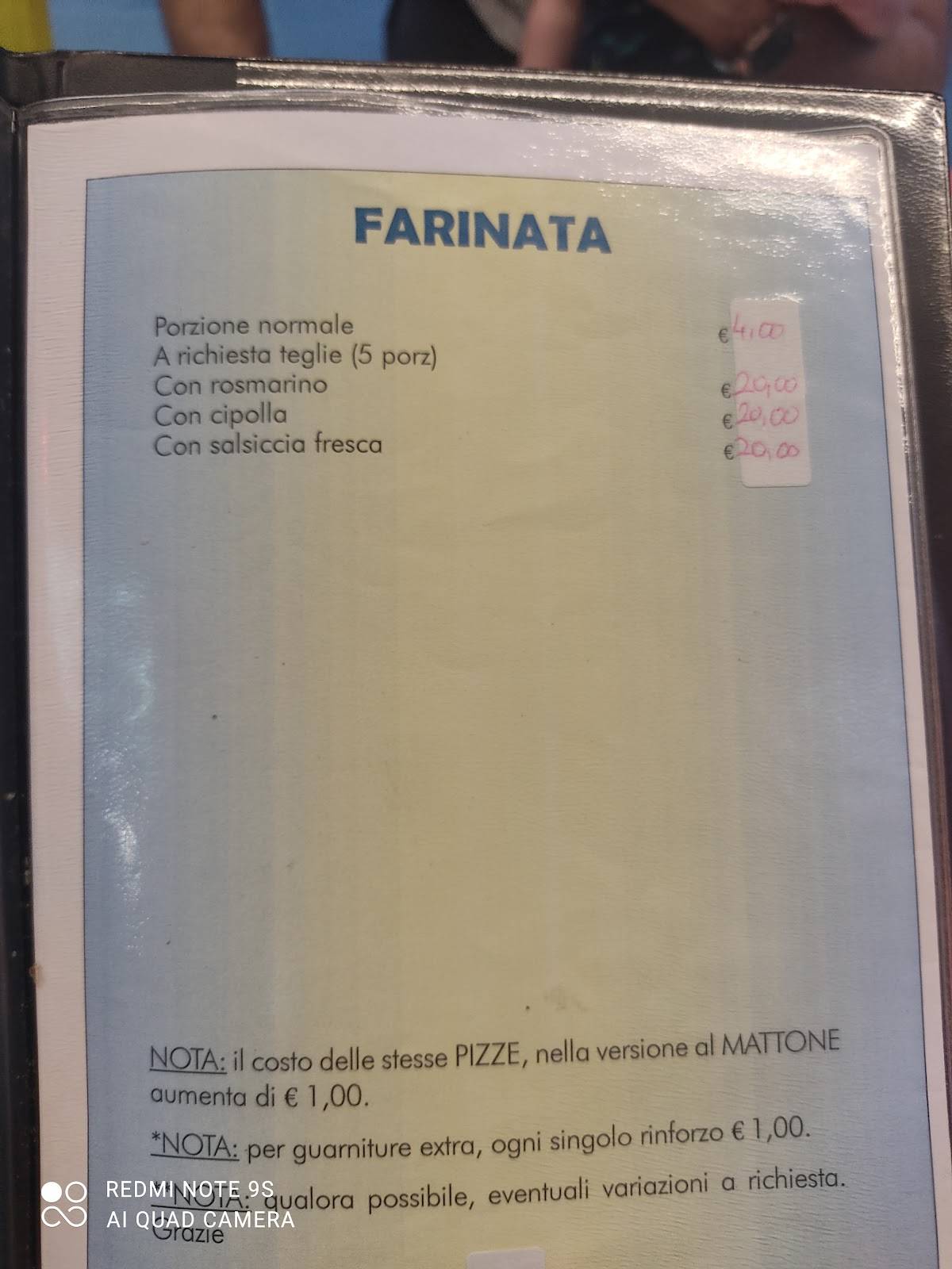 Menu di Pizzeria Papillon 