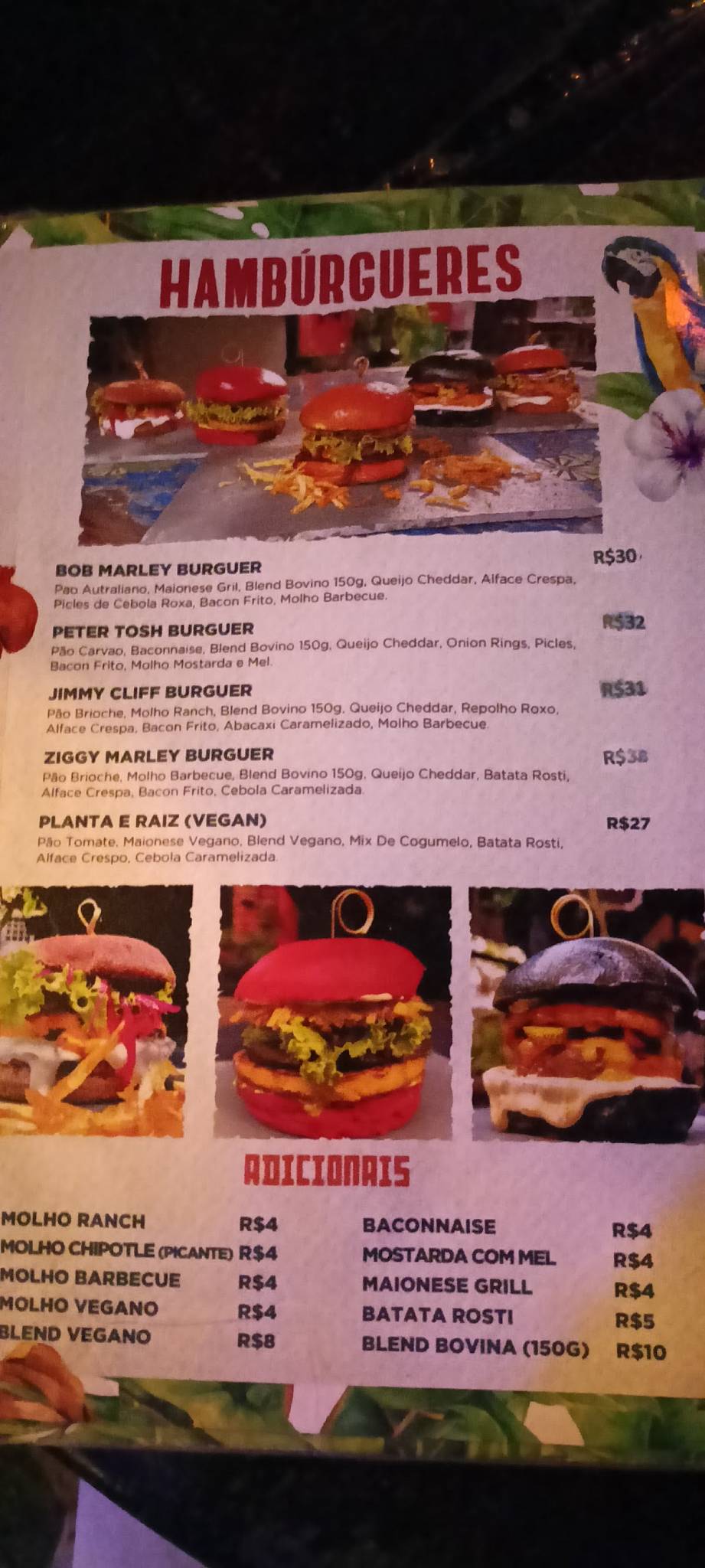 Curva do Vento cardápio