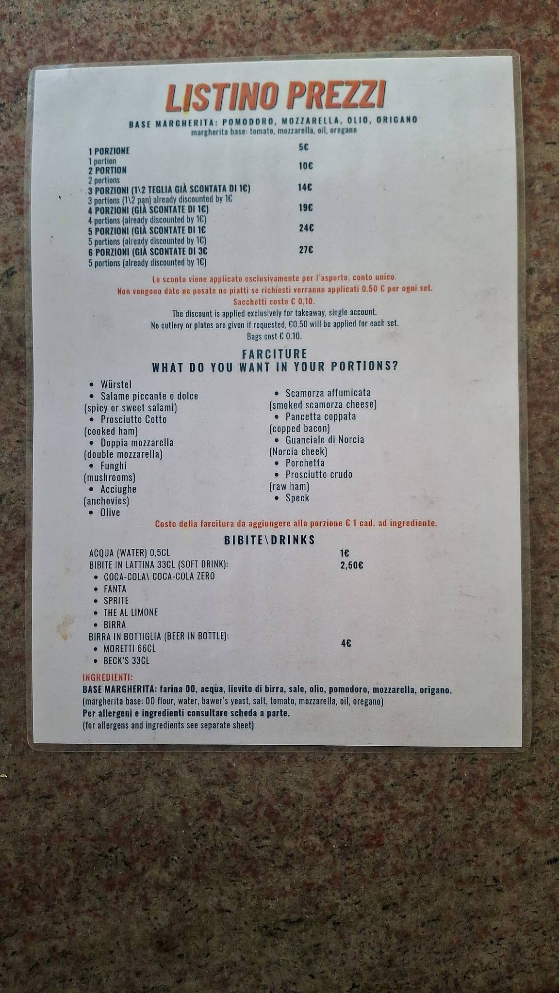 Menu di Pizzeria La Fontana 