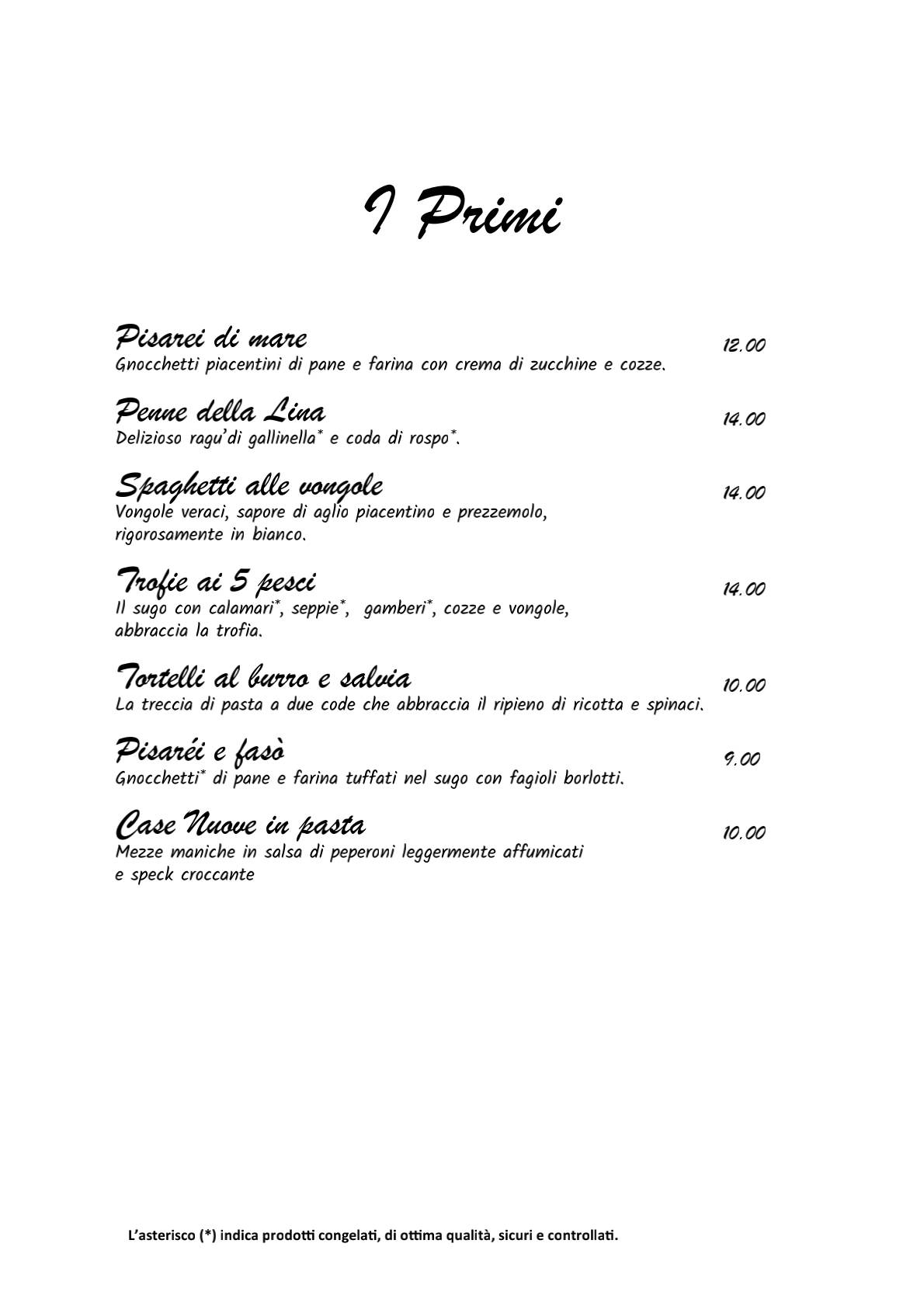 Menu di Pizzeria Paderna 