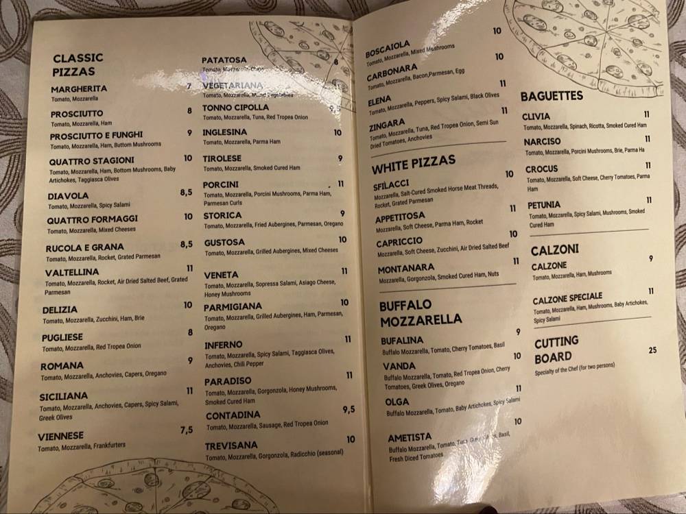 Menu de Pizzeria Piccadilly