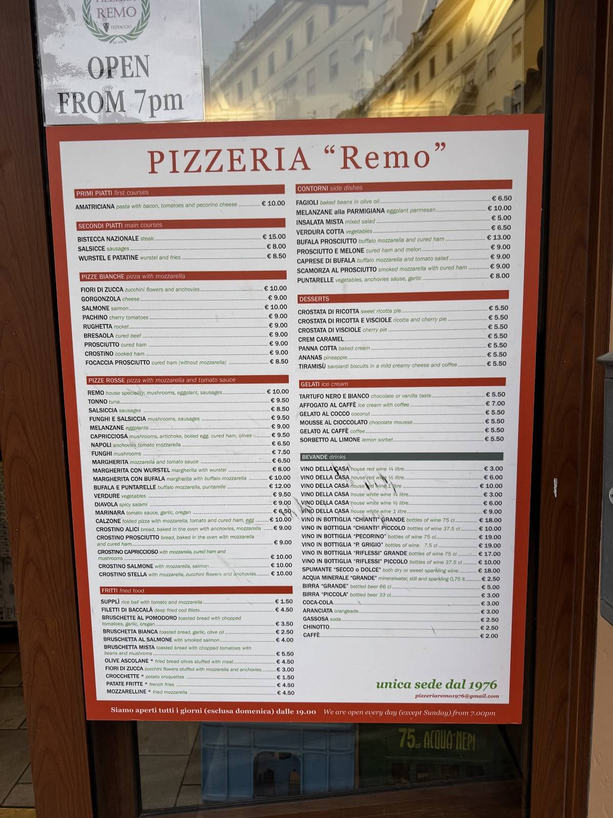 Menu di Pizzeria Remo A Testaccio 