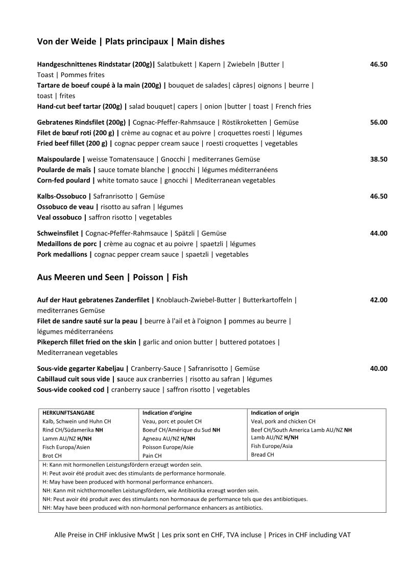 Menu di Restaurant Bettmerhof 