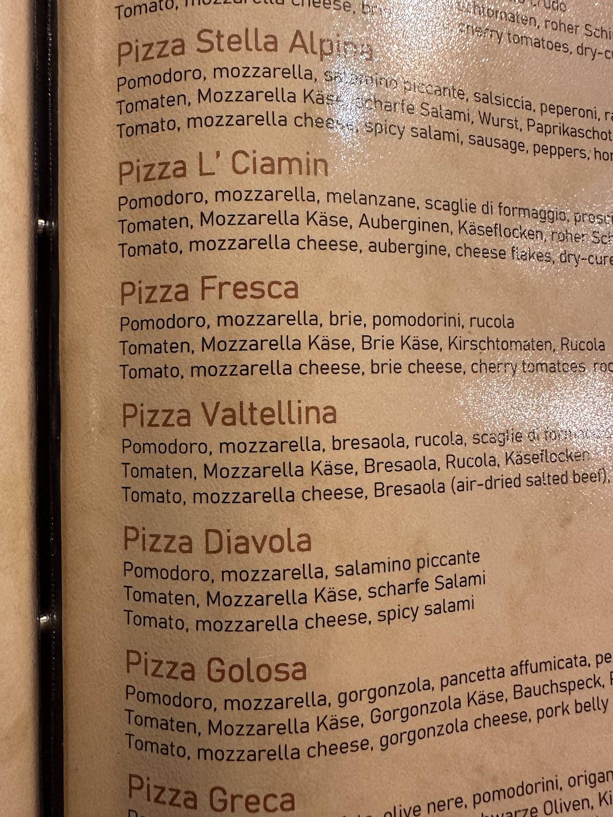 Menu di Pizzeria Ristorante L Ciamin 