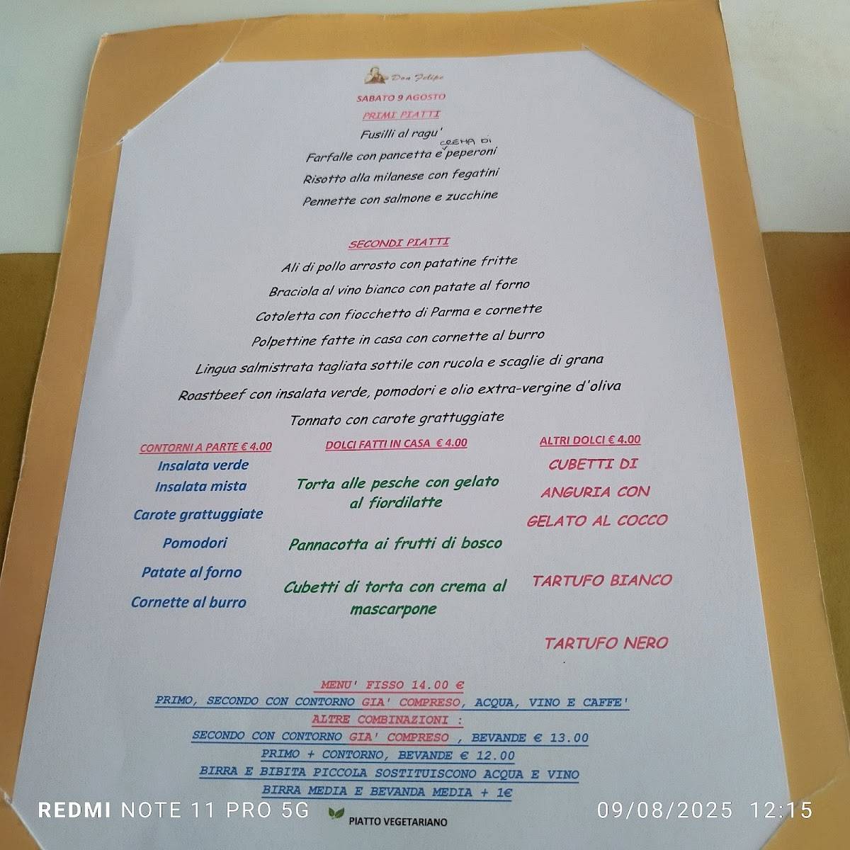 Menu di Pizzeria Don Felipe Ristorante 