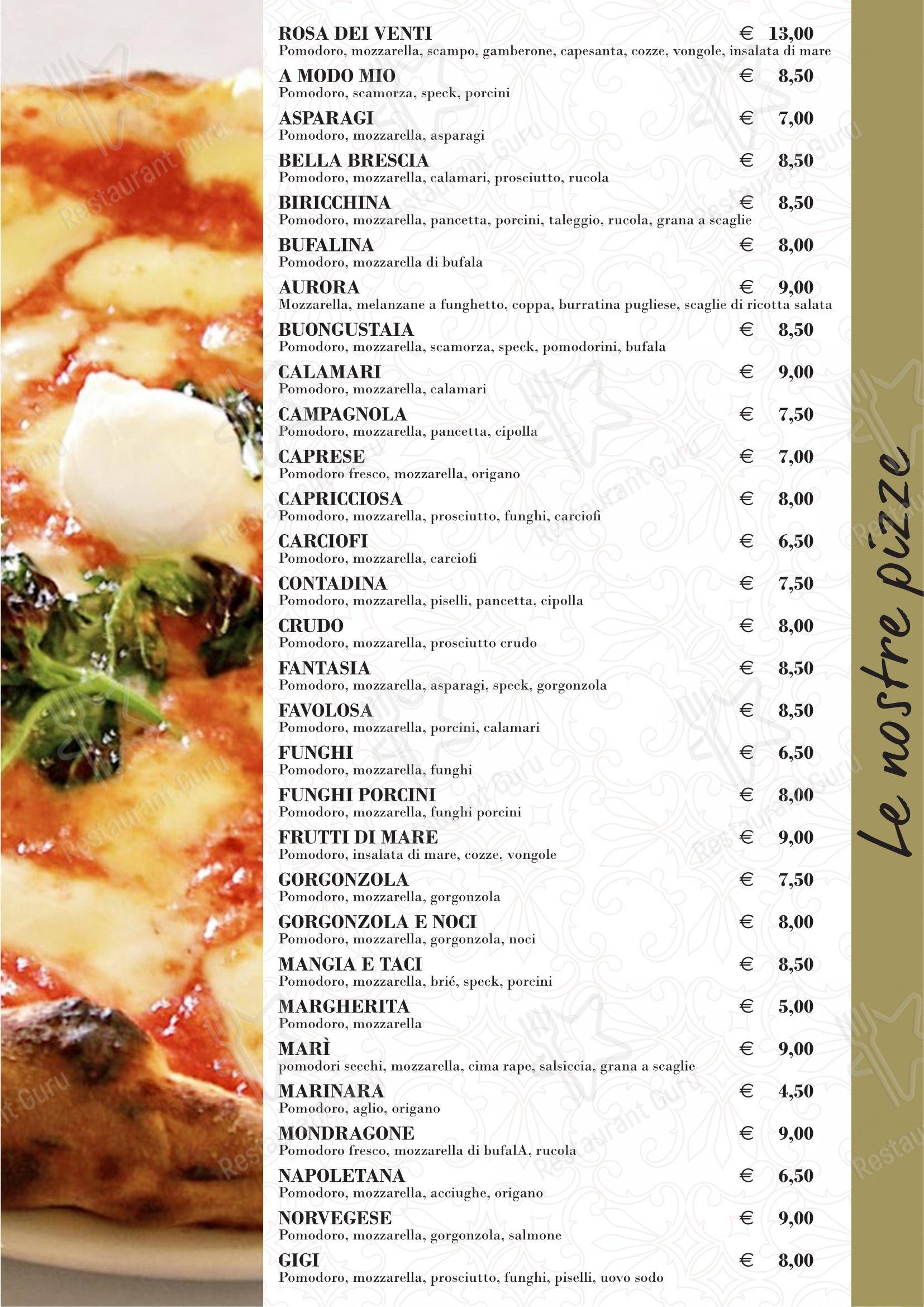 Pizzeria Ristorante La Rosa dei Venti in Rezzato - Menu bar