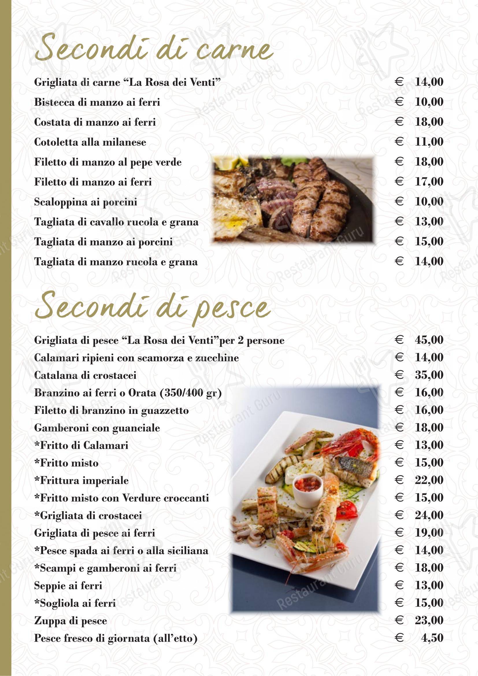 Menu di Pizzeria Ristorante La Rosa dei Venti - Menu bar
