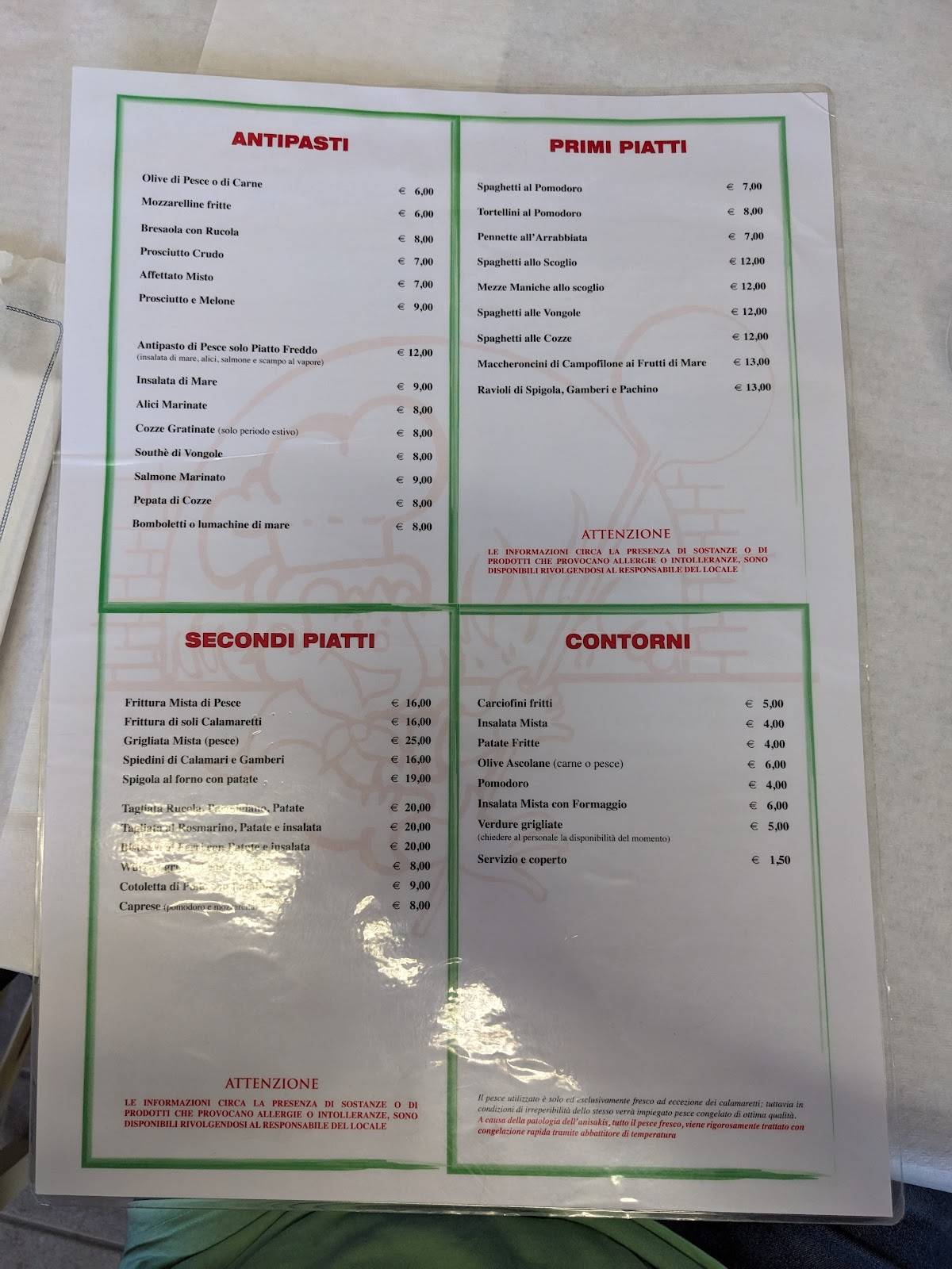 Menu di Ristorante Pizzeria Adriatica 