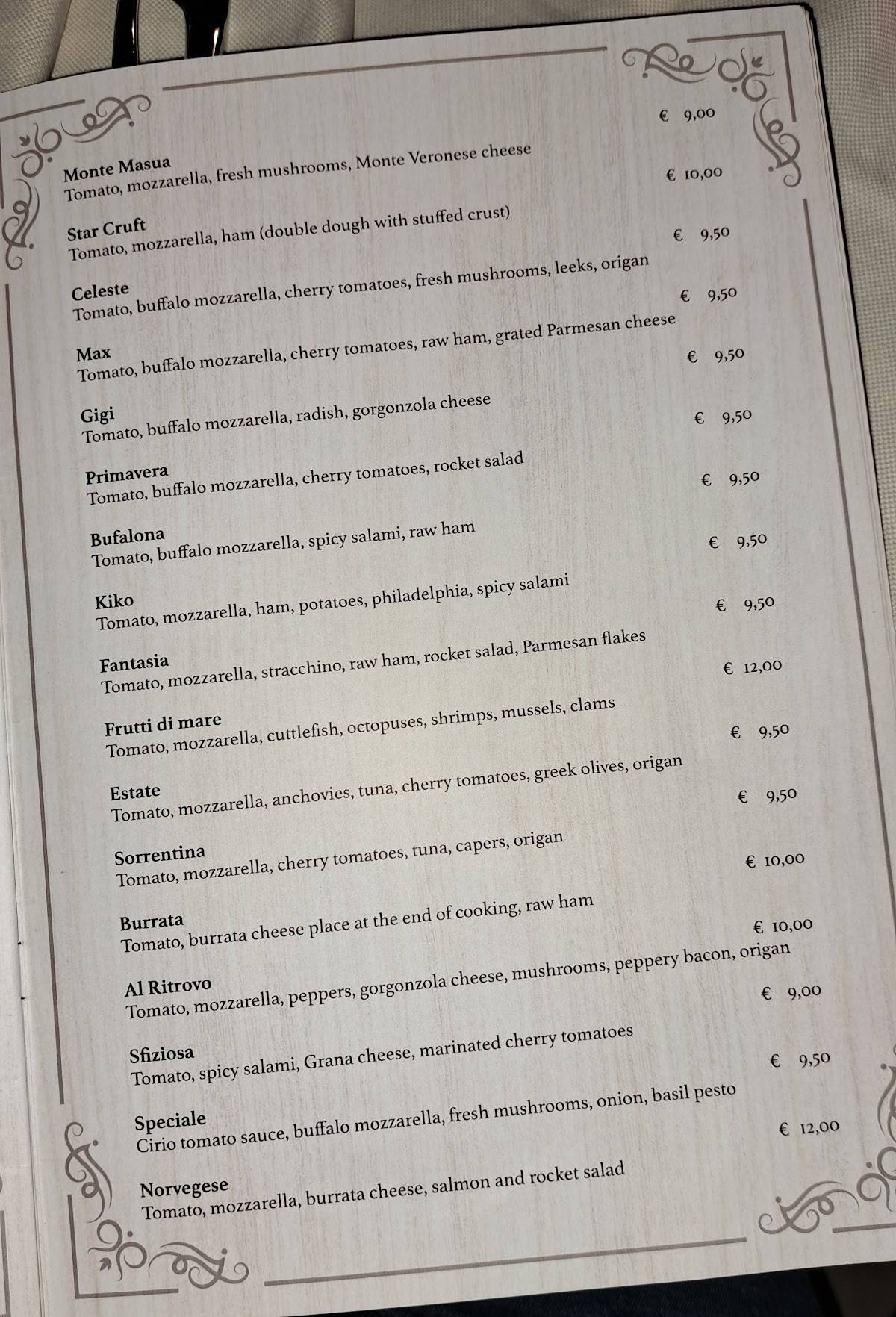 Menu di Ristorante Pizzeria al Ritrovo 