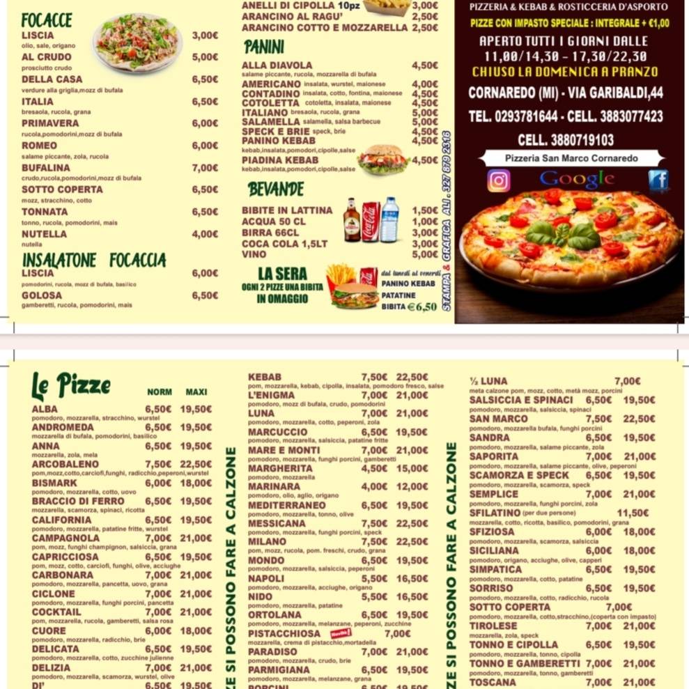 Menu di Pizzeria San - Marco 