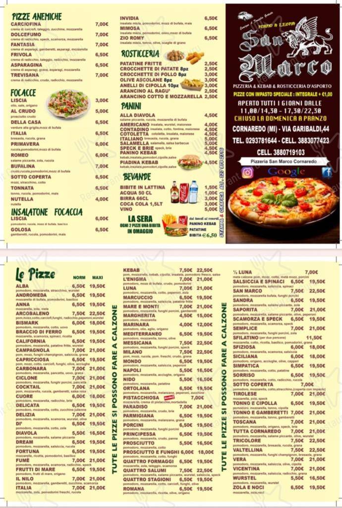 Menu di Pizzeria San - Marco
