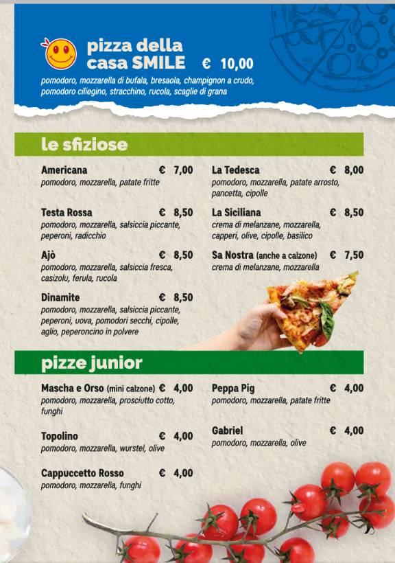 Menu di Pizzeria Smile 