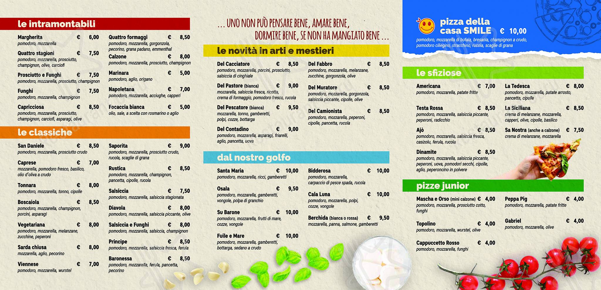 Menu di Pizzeria Smile - pasti e bevande