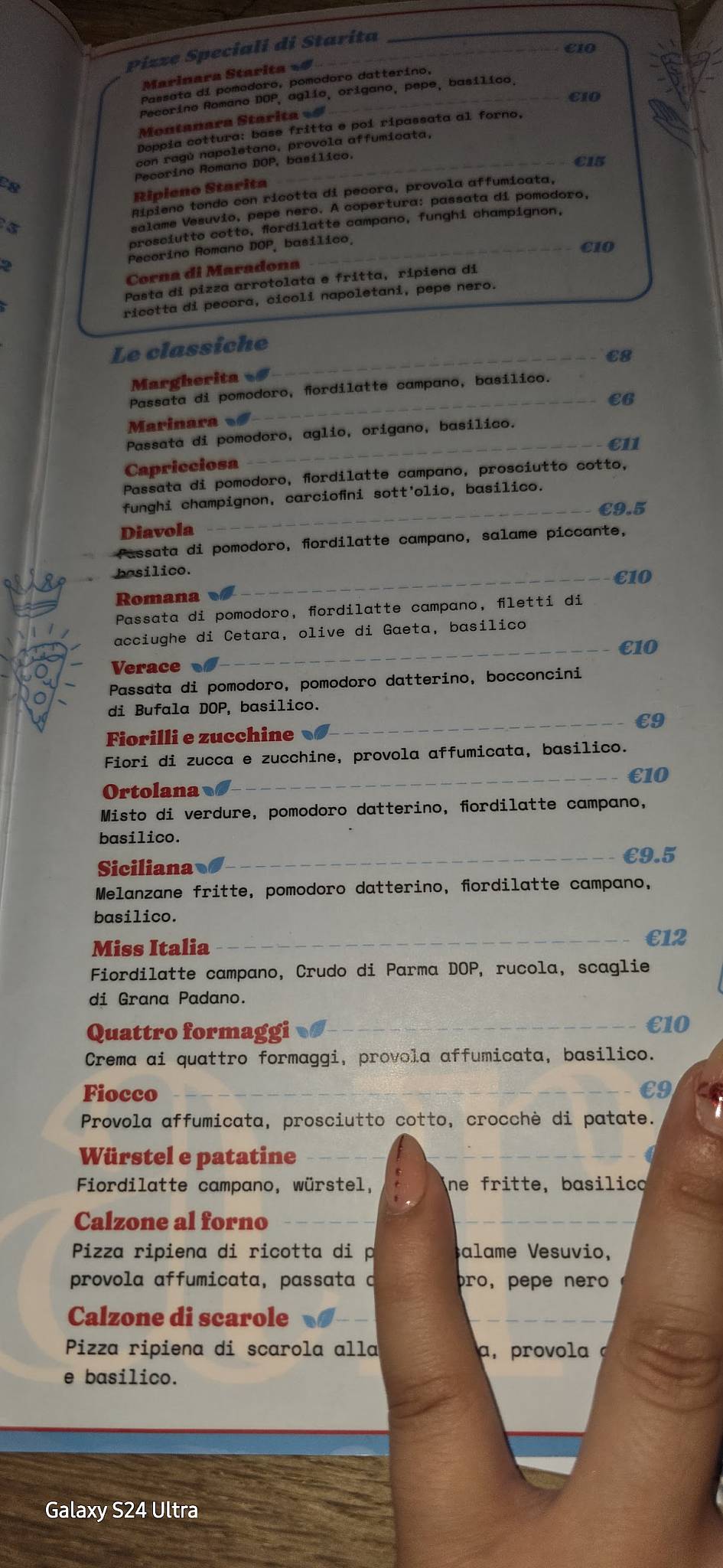 Menu di Pizzeria Starita Milano 