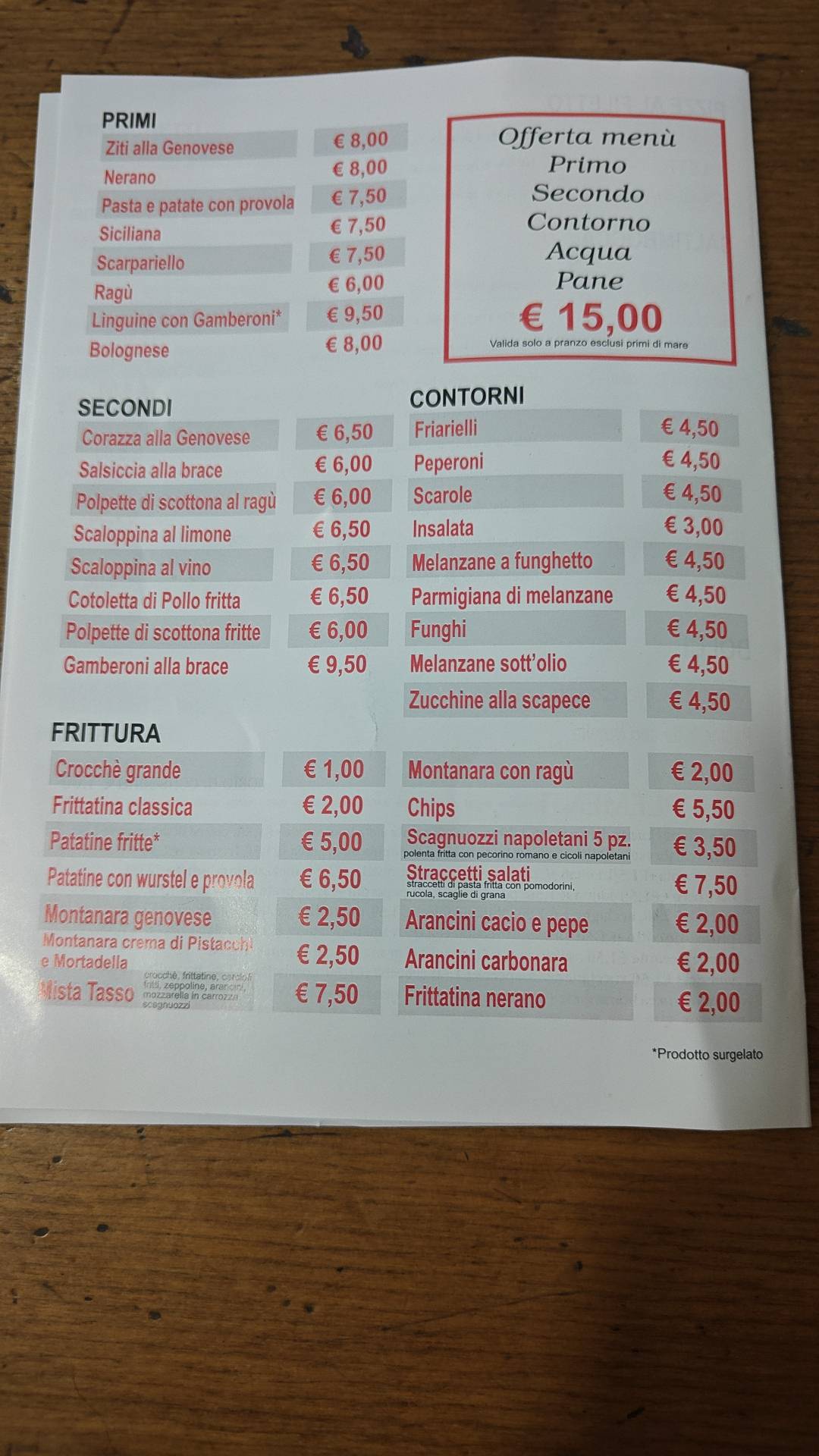 Menu di Pizzeria Tasso Sas Di Aquino Pasquale 
