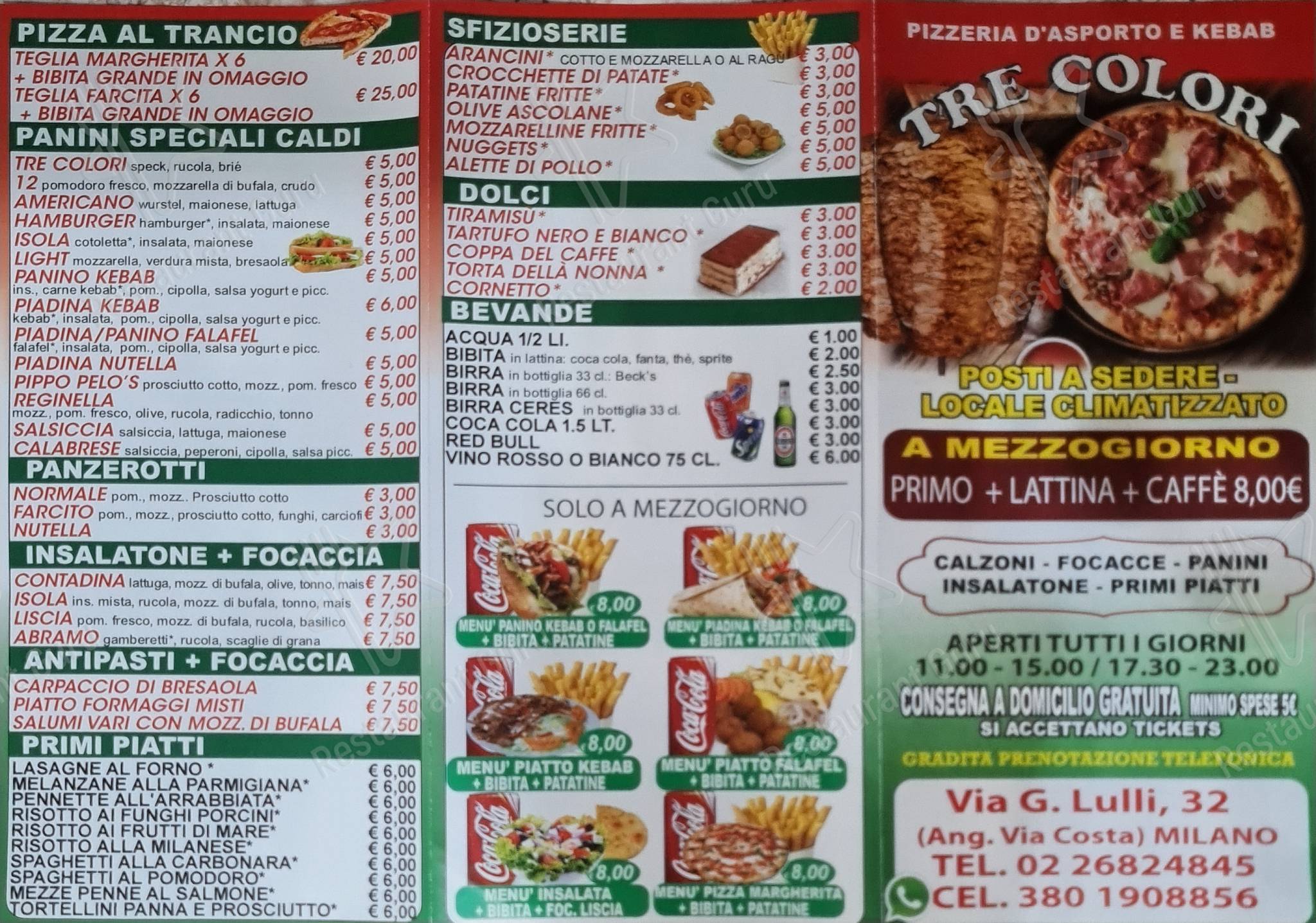 Menu di Pizzeria Tre Colori Milano - piatti e bevande
