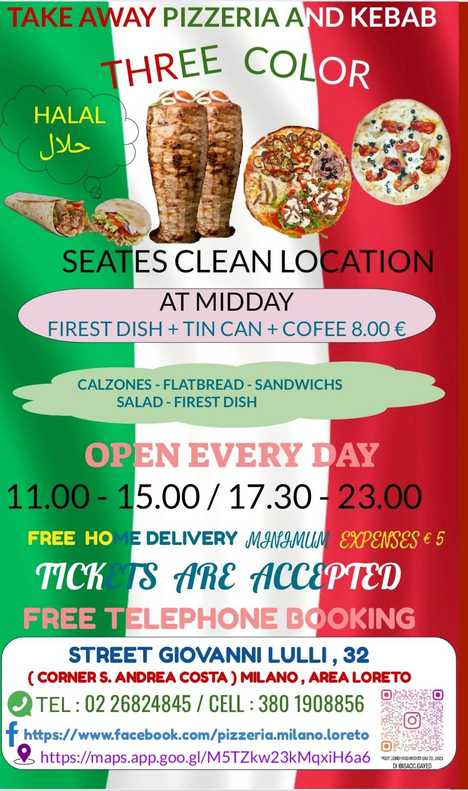 Menu di Pizzeria Tre Colori Milano 